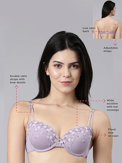 Enamor Luxe Lace Women's Bridal Plunge Bra – Wide Satin Straps, Padded, Wired, Medium Support & Coverage F127